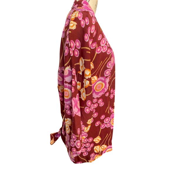 Vintage 70s Bouncing Bertha's Banana Blanket Red Flower Short Kimono Size Medium - Picture 2 of 6